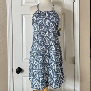 Eddie Bauer Harmony Sleeveless UPF 50 Stretch Dress Ombre Blue Simple Palms NWT